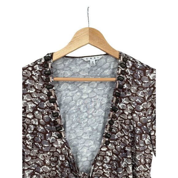 Cabi Cobblestone Front Tie top Size Medium Flowy Boho Cardigan Fall V-neck - Picture 6 of 8